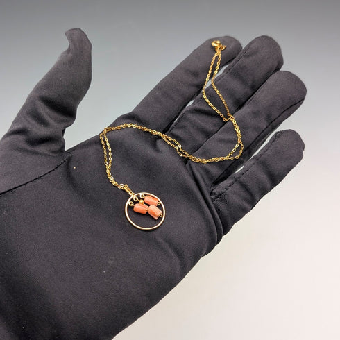 ヴィンテージ ロールドゴールド&ピンクコーラル ペンダント ネックレス